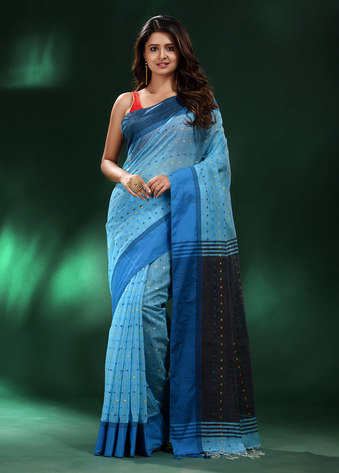 Blue Cotton Saree With Blouse Piece - Indian Silk House Agencies