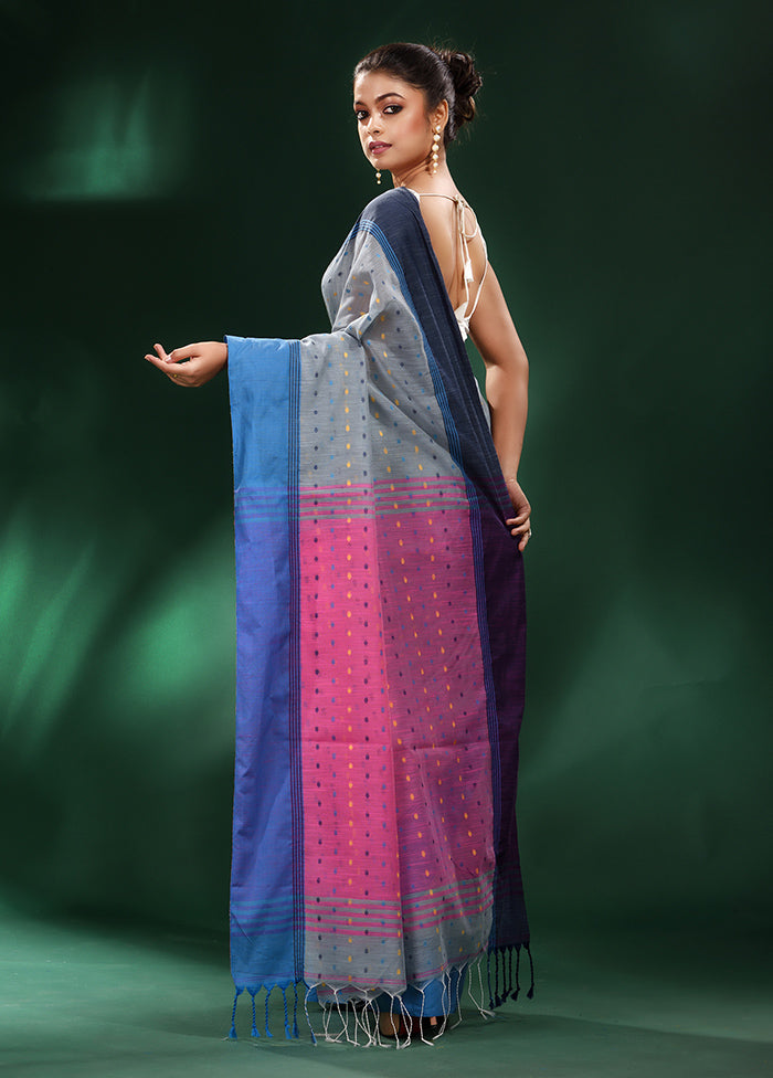 Grey Cotton Saree With Blouse Piece - Indian Silk House Agencies