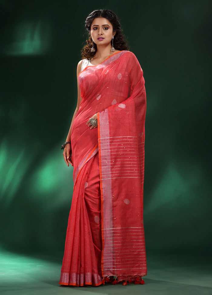 Red Spun Silk Saree With Blouse Piece - Indian Silk House Agencies