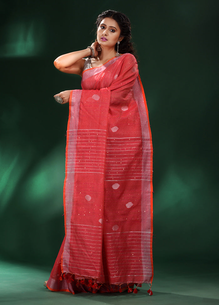 Red Spun Silk Saree With Blouse Piece - Indian Silk House Agencies