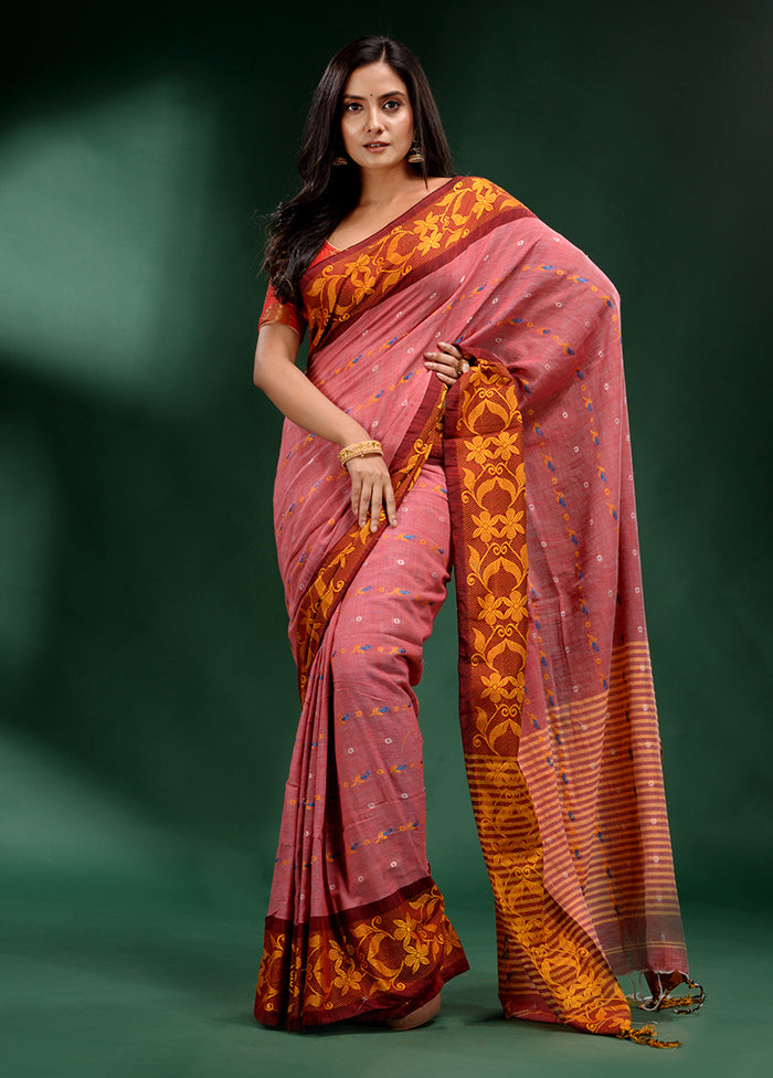 Red Cotton Saree With Blouse Piece - Indian Silk House Agencies