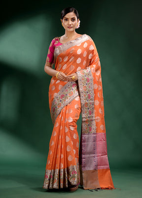 Orange Dupion Silk Saree With Blouse Piece - Indian Silk House Agencies