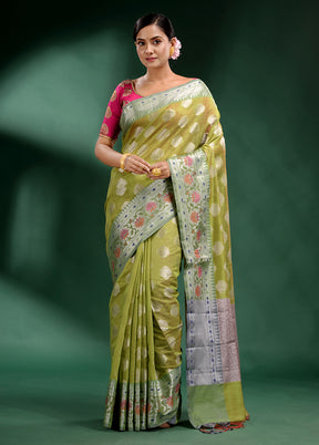 Lime Green Dupion Silk Saree With Blouse Piece - Indian Silk House Agencies