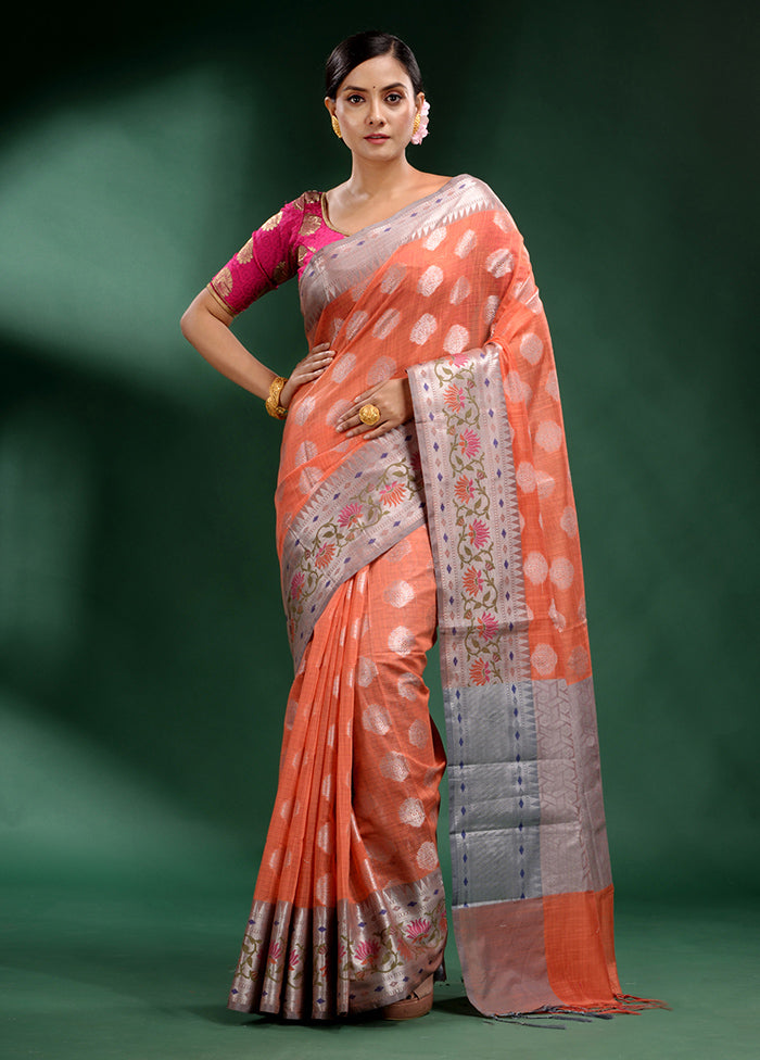 Peach Dupion Silk Saree With Blouse Piece - Indian Silk House Agencies