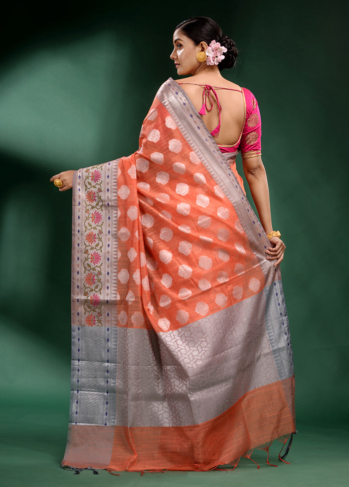 Peach Dupion Silk Saree With Blouse Piece - Indian Silk House Agencies