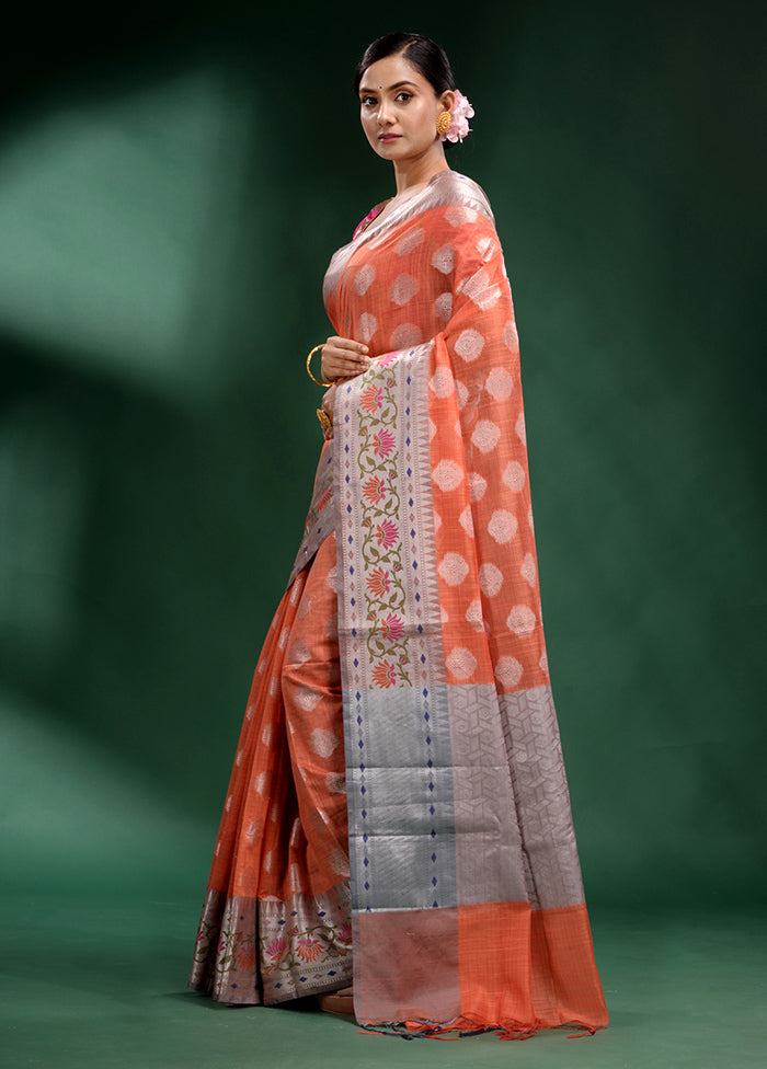 Peach Dupion Silk Saree With Blouse Piece - Indian Silk House Agencies