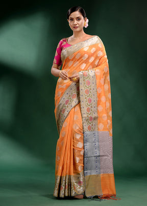 Light Peach Dupion Silk Saree With Blouse Piece - Indian Silk House Agencies