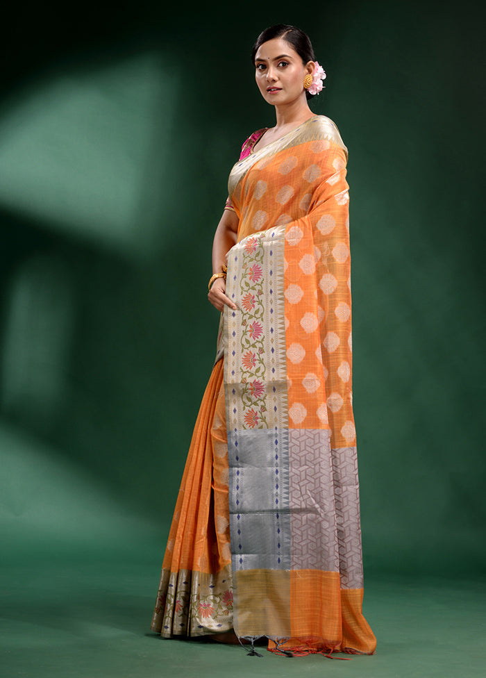 Light Peach Dupion Silk Saree With Blouse Piece - Indian Silk House Agencies