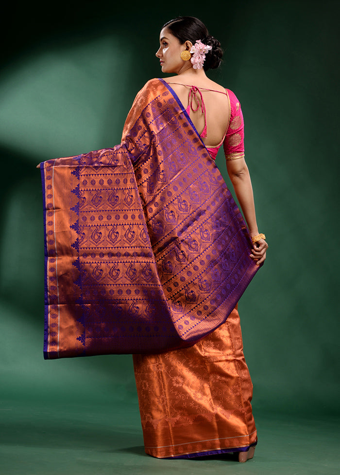 Orange Dupion Silk Saree With Blouse Piece - Indian Silk House Agencies