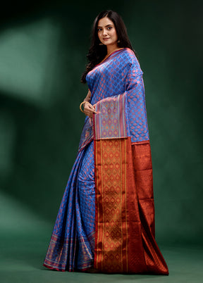 Blue Dupion Silk Saree With Blouse Piece - Indian Silk House Agencies