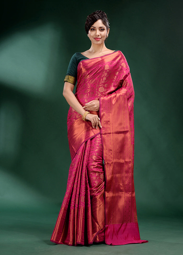 Fuchsia Dupion Silk Saree With Blouse Piece - Indian Silk House Agencies