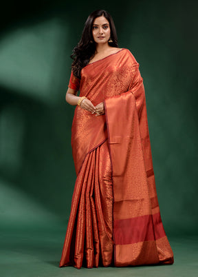 Brick Red Dupion Silk Saree With Blouse Piece - Indian Silk House Agencies