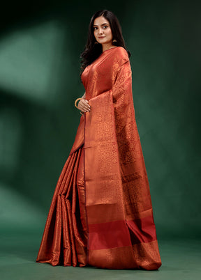 Brick Red Dupion Silk Saree With Blouse Piece - Indian Silk House Agencies