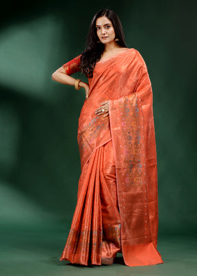 Orange Dupion Silk Saree With Blouse Piece - Indian Silk House Agencies