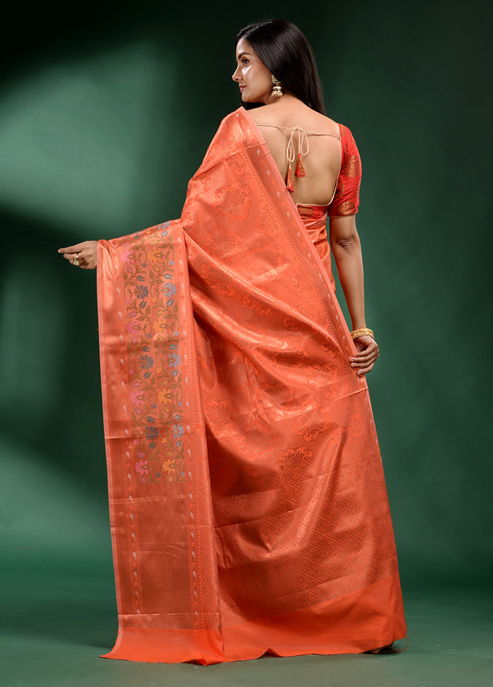 Orange Dupion Silk Saree With Blouse Piece - Indian Silk House Agencies