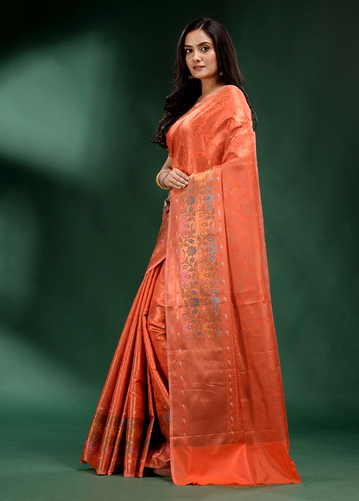 Orange Dupion Silk Saree With Blouse Piece - Indian Silk House Agencies