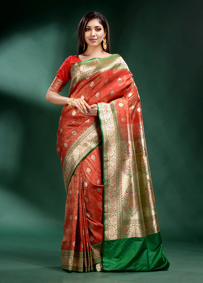 Red Spun Pure Silk Saree With Blouse Piece - Indian Silk House Agencies