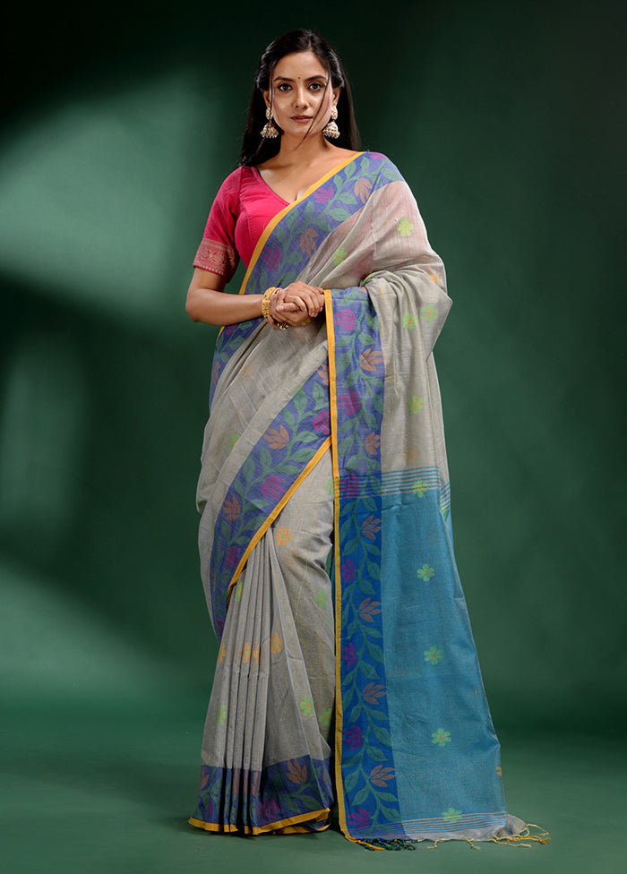 Grey Spun Silk Saree With Blouse Piece - Indian Silk House Agencies