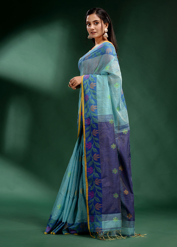 Sky Blue Spun Silk Saree With Blouse Piece - Indian Silk House Agencies