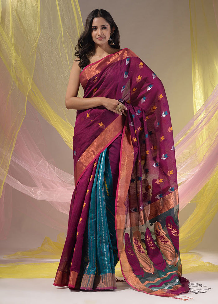 Magenta Pure Cotton Saree With Blouse Piece - Indian Silk House Agencies