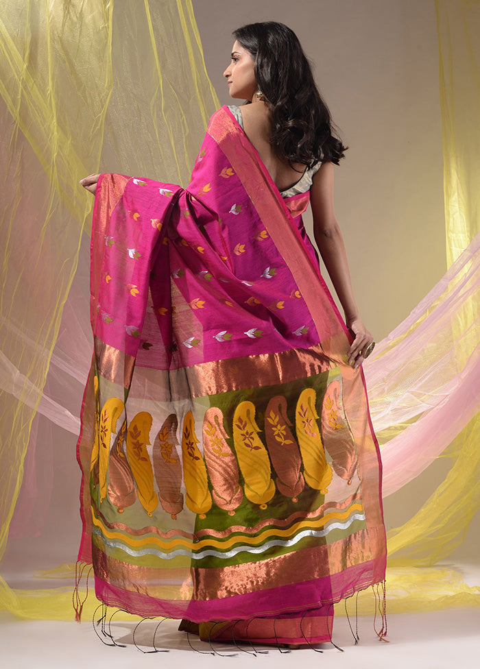 Magenta Pure Cotton Saree With Blouse Piece - Indian Silk House Agencies