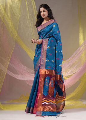 Blue Pure Cotton Saree With Blouse Piece - Indian Silk House Agencies