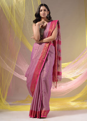 Violet Pure Cotton Saree With Blouse Piece - Indian Silk House Agencies