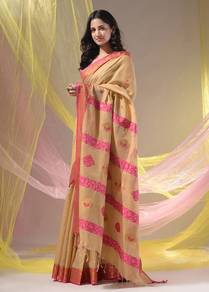 Beige Pure Cotton Saree With Blouse Piece - Indian Silk House Agencies