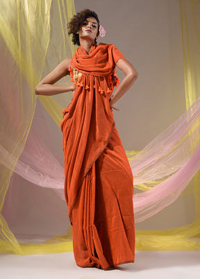 Orange Pure Cotton Saree With Blouse Piece - Indian Silk House Agencies