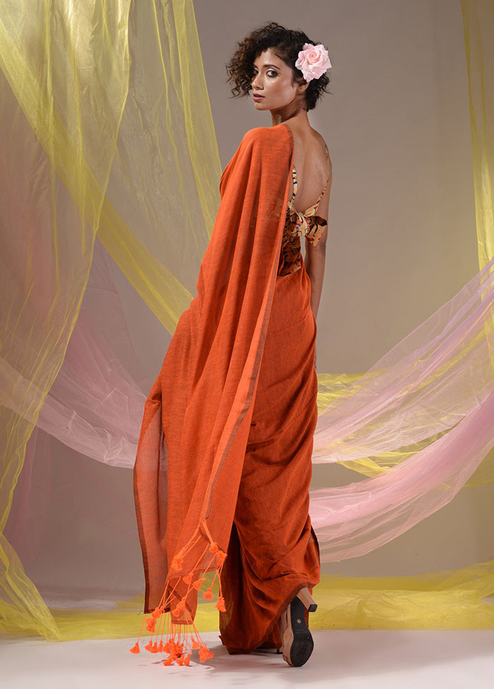 Orange Pure Cotton Saree With Blouse Piece - Indian Silk House Agencies