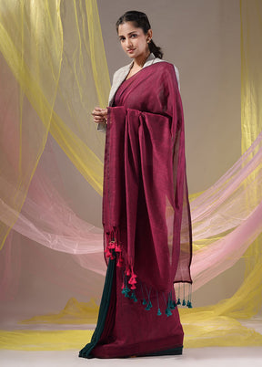 Magenta Pure Cotton Saree With Blouse Piece - Indian Silk House Agencies
