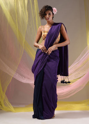 Violet Pure Cotton Saree With Blouse Piece - Indian Silk House Agencies