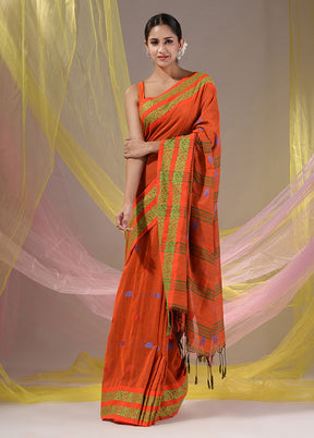 Orange Pure Cotton Saree With Blouse Piece - Indian Silk House Agencies