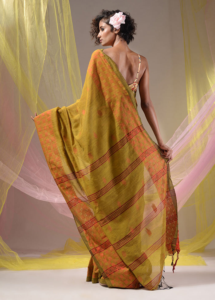Mustard Pure Cotton Saree With Blouse Piece - Indian Silk House Agencies