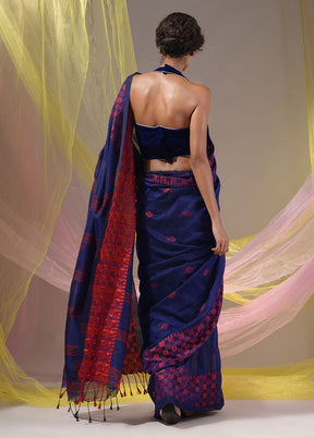 Blue Pure Cotton Saree With Blouse Piece - Indian Silk House Agencies