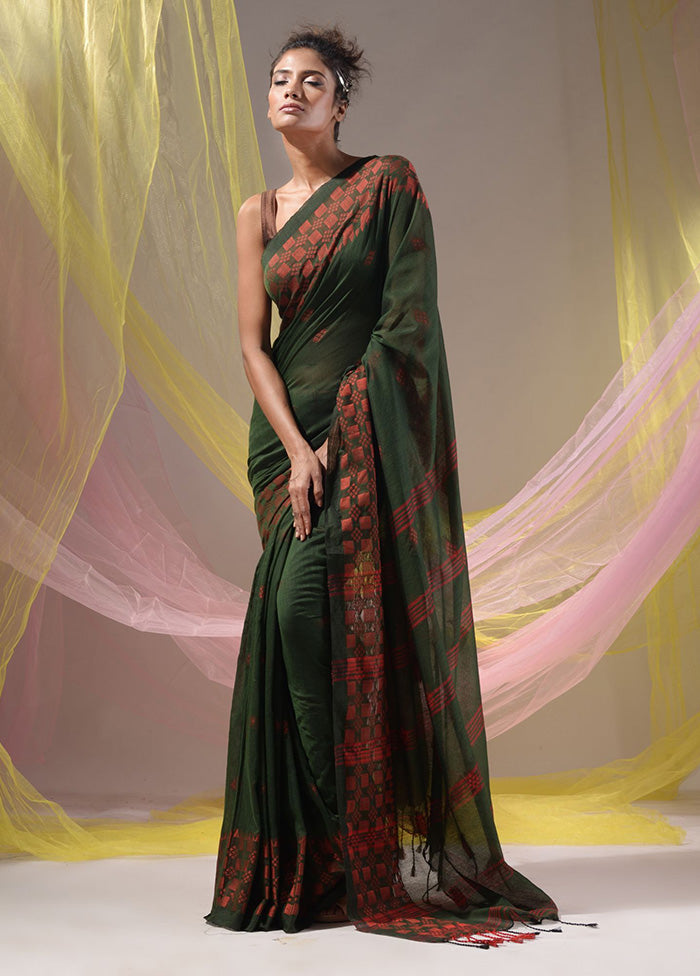 Green Pure Cotton Saree With Blouse Piece - Indian Silk House Agencies