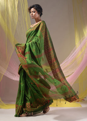 Green Pure Cotton Saree With Blouse Piece - Indian Silk House Agencies