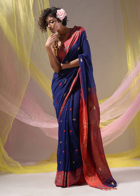 Blue Pure Cotton Saree With Blouse Piece - Indian Silk House Agencies