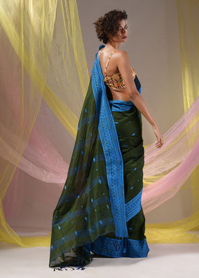 Green Pure Cotton Saree With Blouse Piece - Indian Silk House Agencies