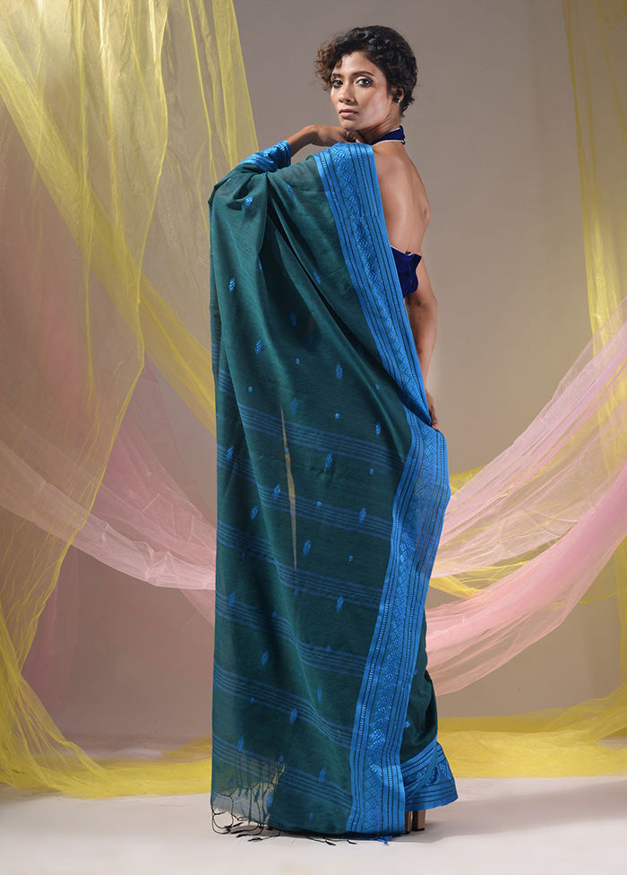 Teal Pure Cotton Saree With Blouse Piece - Indian Silk House Agencies