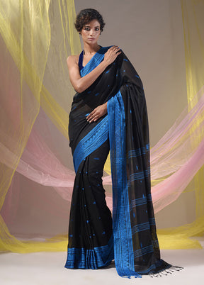 Black Pure Cotton Saree With Blouse Piece - Indian Silk House Agencies