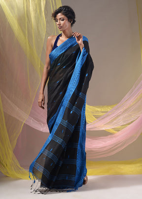 Black Pure Cotton Saree With Blouse Piece - Indian Silk House Agencies