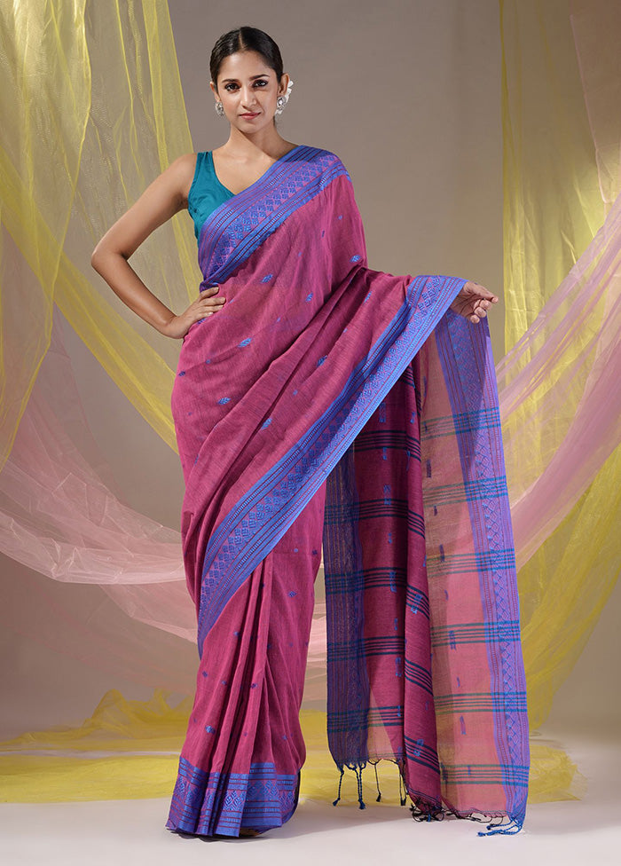 Magenta Pure Cotton Saree With Blouse Piece - Indian Silk House Agencies