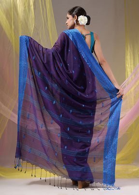 Purple Pure Cotton Saree With Blouse Piece - Indian Silk House Agencies