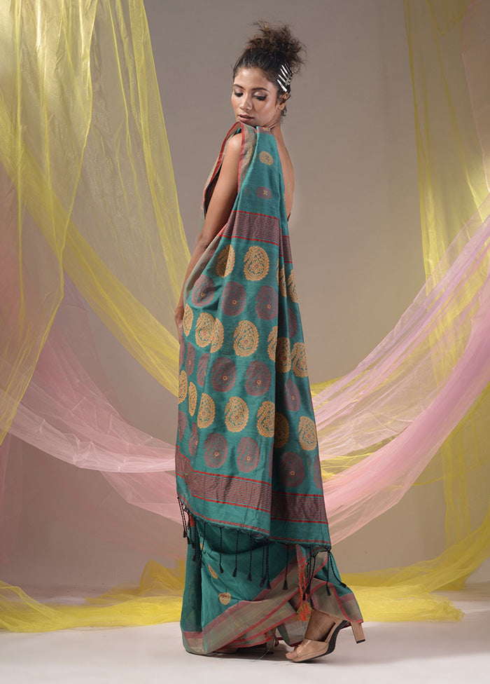 Teal Spun Silk Saree With Blouse Piece - Indian Silk House Agencies