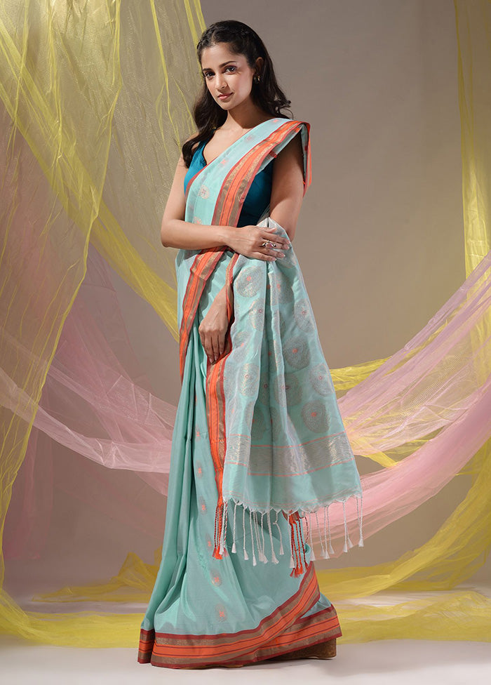 Sea Green Spun Silk Saree With Blouse Piece - Indian Silk House Agencies