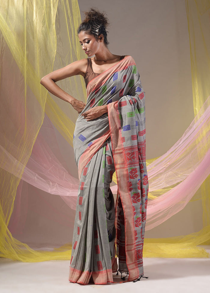 Grey Spun Silk Saree With Blouse Piece - Indian Silk House Agencies