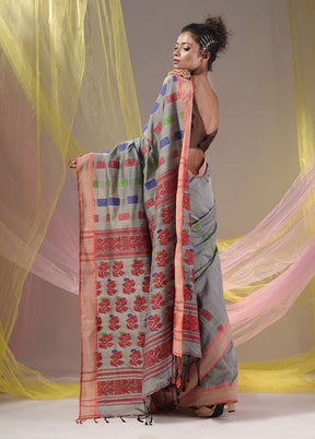 Grey Spun Silk Saree With Blouse Piece - Indian Silk House Agencies