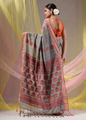 Grey Spun Silk Saree With Blouse Piece - Indian Silk House Agencies