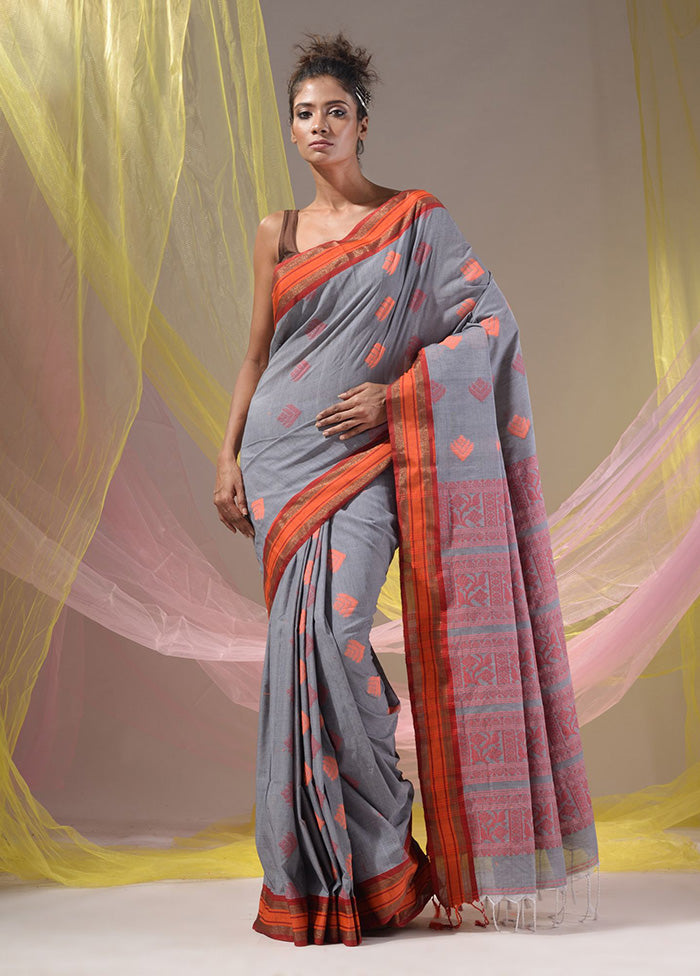 Grey Spun Silk Saree With Blouse Piece - Indian Silk House Agencies